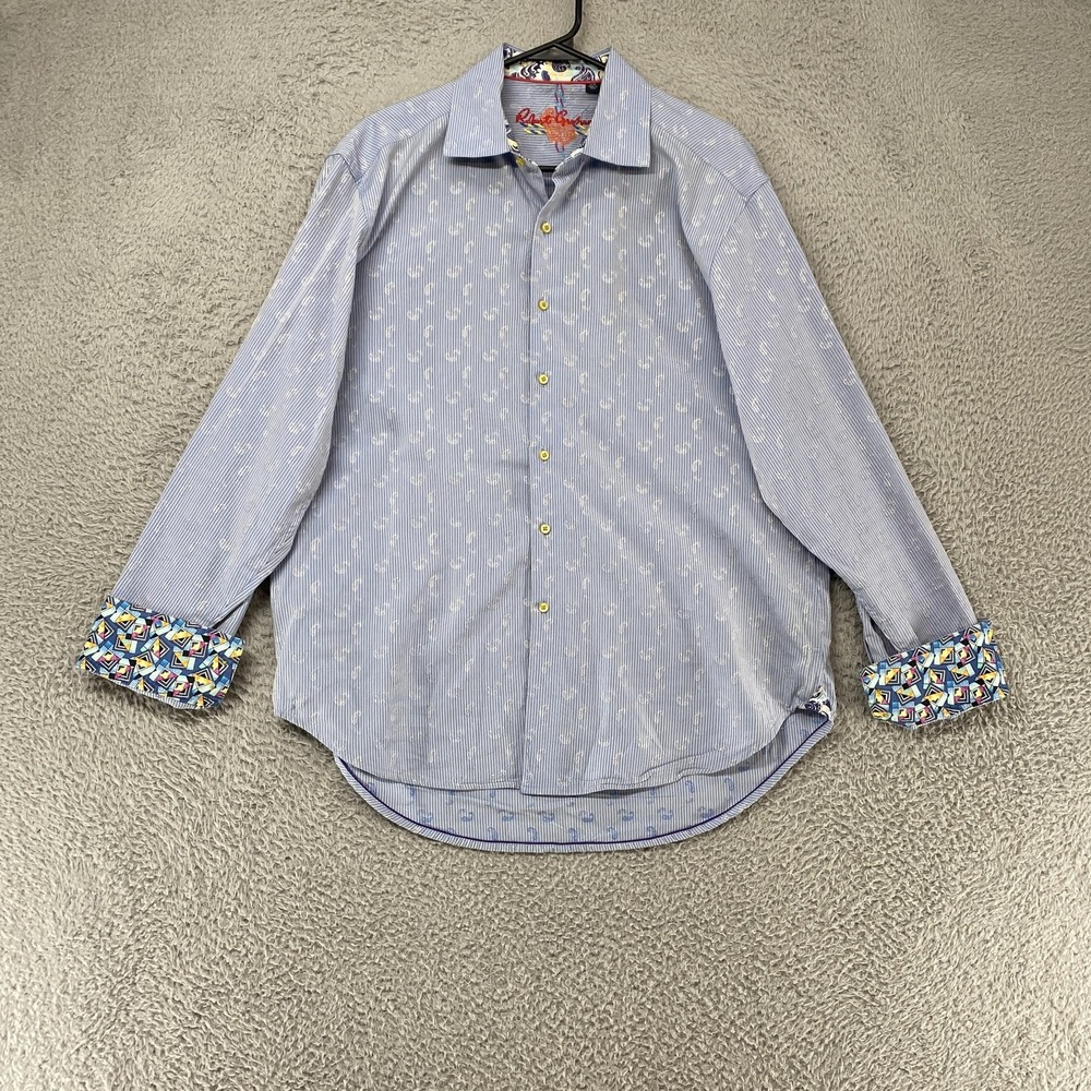 Robert Graham Paisley Shirt Mens Large Blue Long Sleeve Button Up Contrast Cuffs